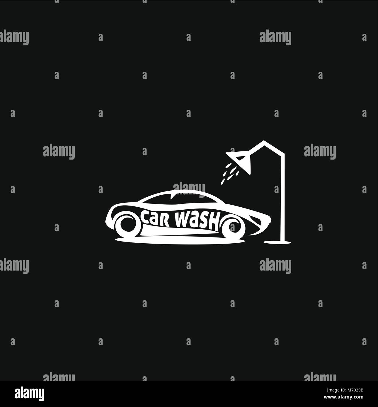 Minimale Logo der weißen Auto waschen auf schwarzem Hintergrund Vektor illutration Stock Vektor