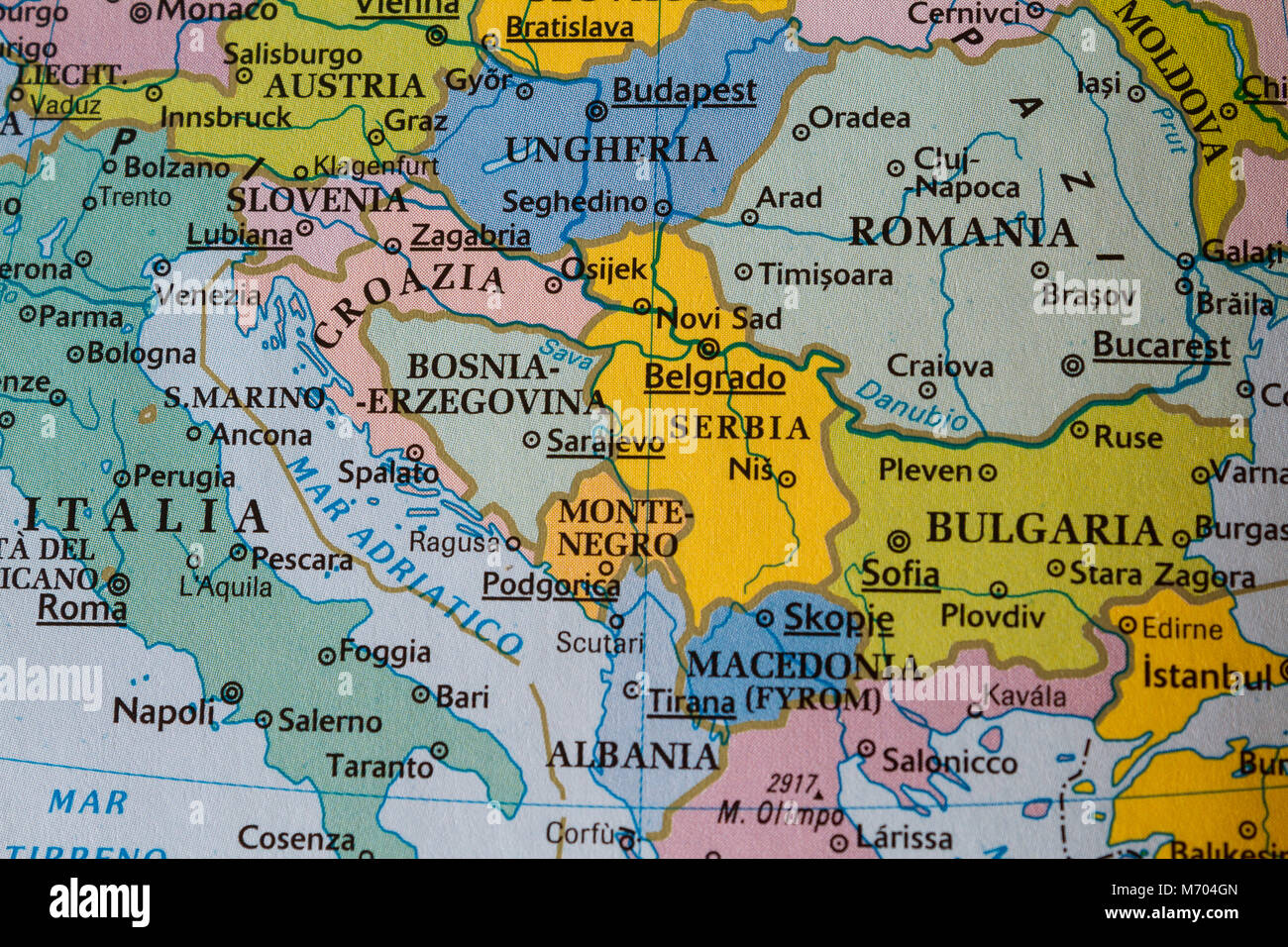 Karten der Süd- und Osteuropa Stockfoto