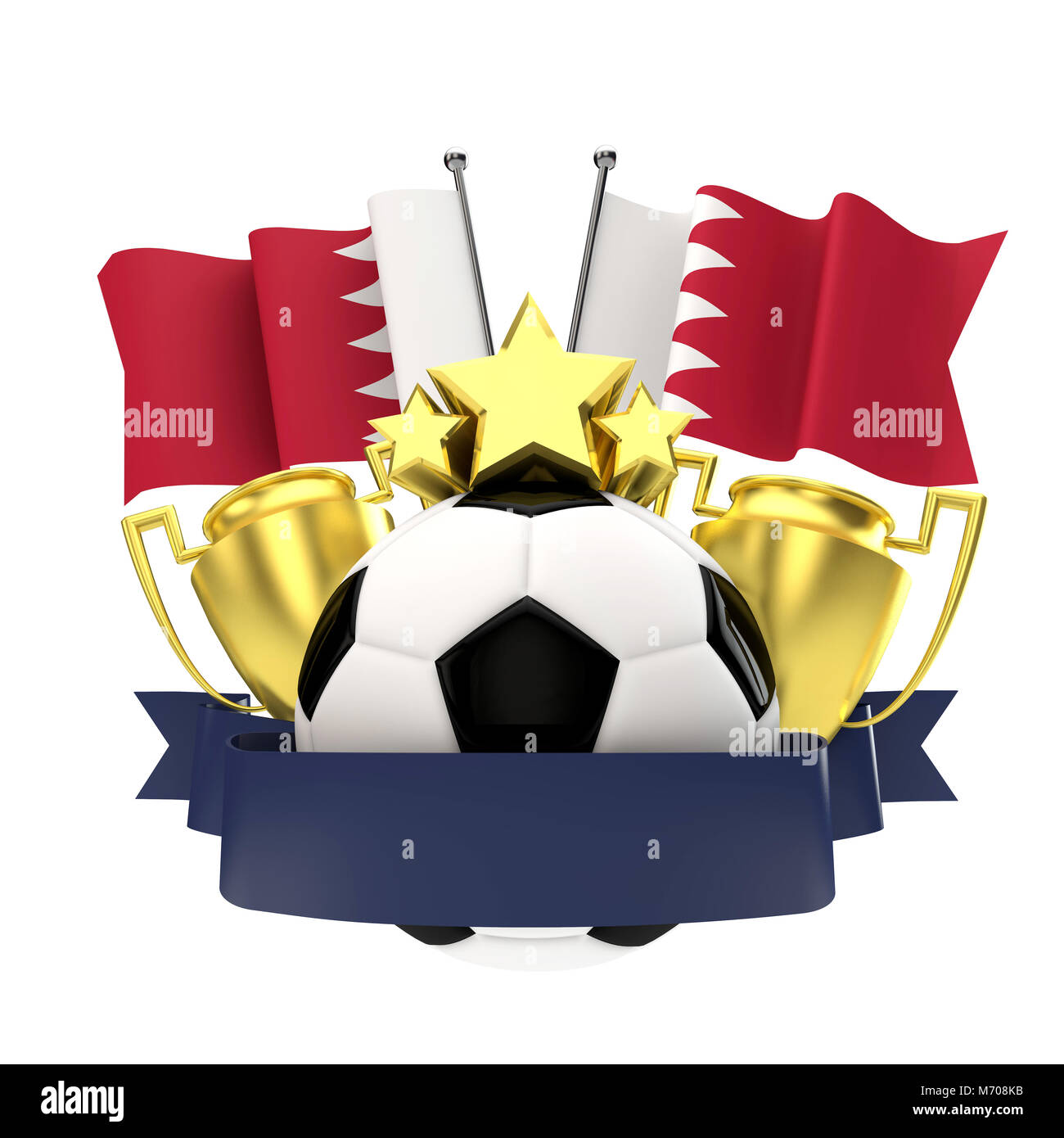 Bahrain Flag football Gewinner Emblem mit Trophäe, Sterne, Ball und Band. 3D-Rendering Stockfoto