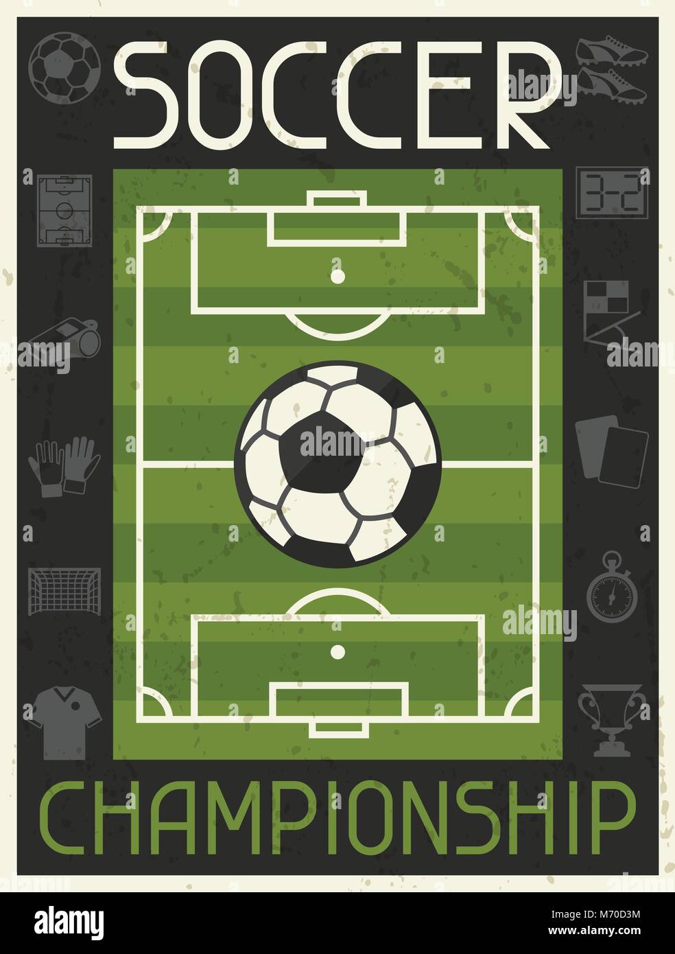 Fußball-Meisterschaft. Retro Poster im flachen Design Stil Stock Vektor