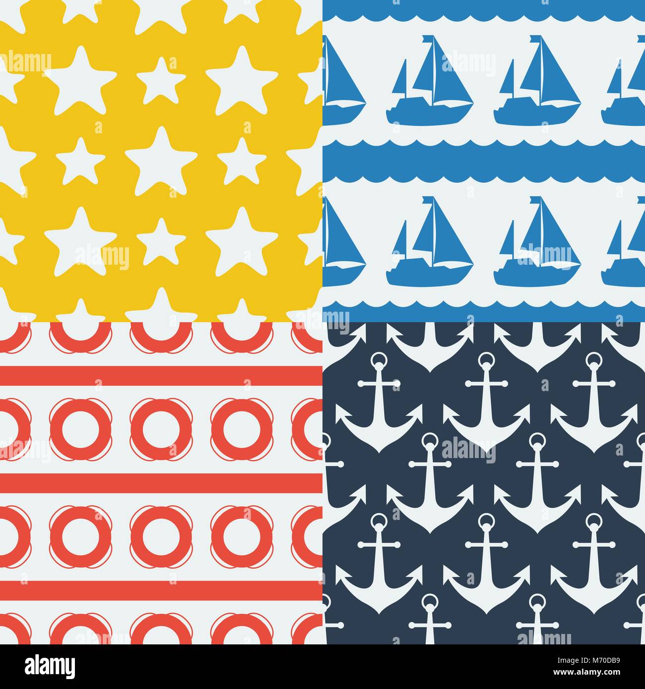 Nautische nahtlose Muster im flachen Design Style set Stock Vektor