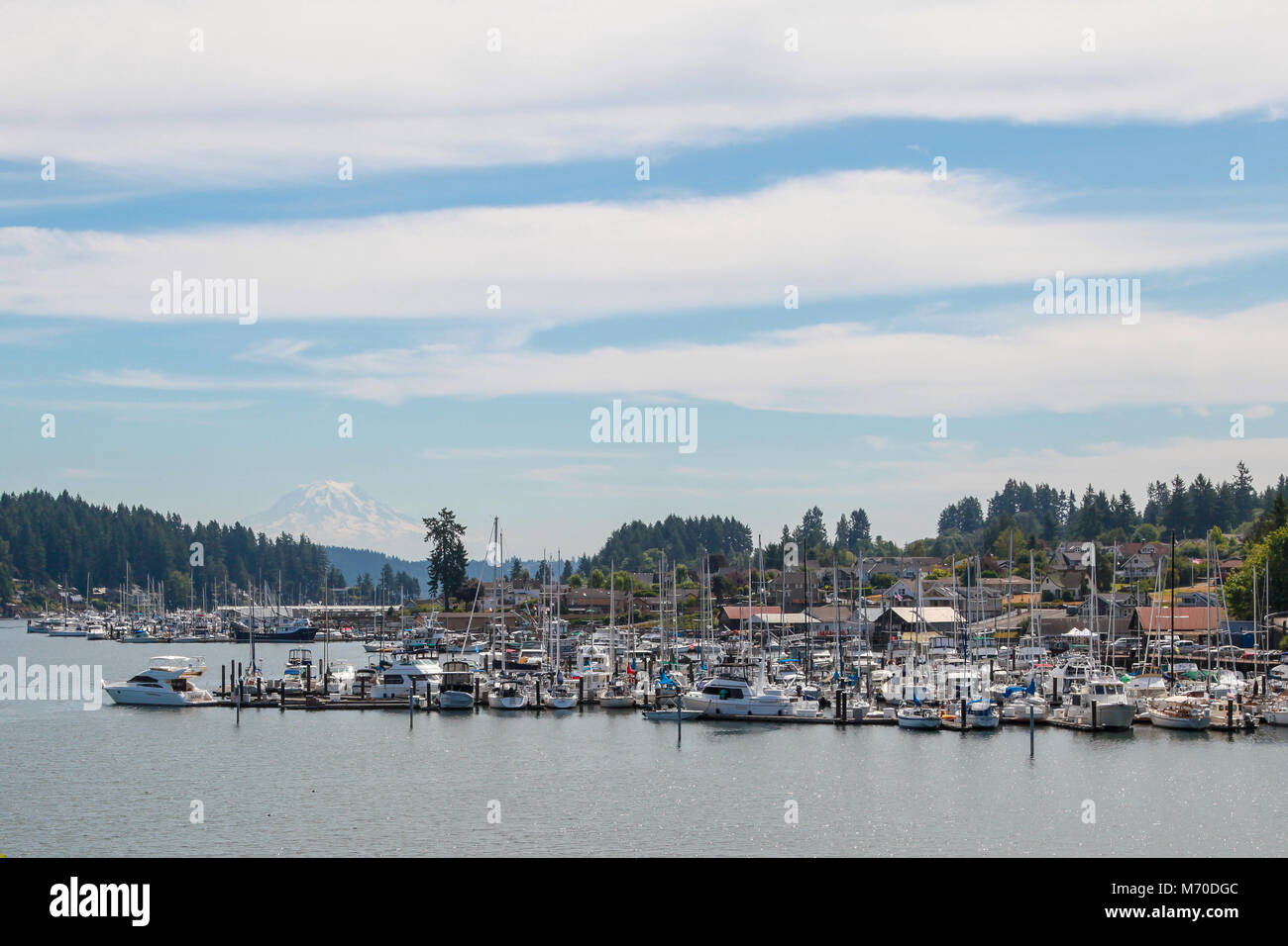Gig Harbor WA Rückblick von Randall Dr NW mit dem öffentlichen Boot starten Stockfoto