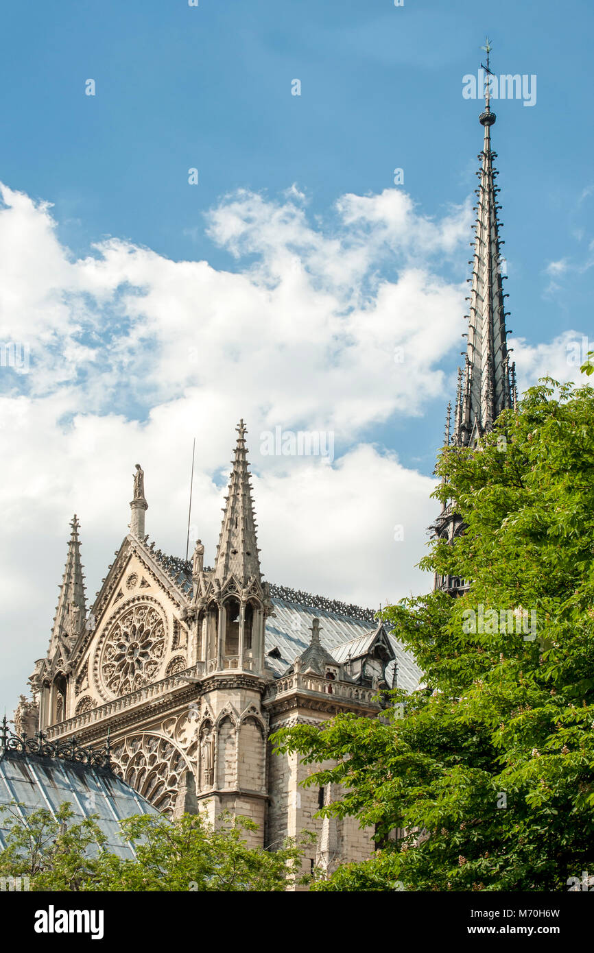 PARIS, FRANKREICH - 06. MAI 2011: Außenansicht der Kathedrale Notre-Dame auf der Ile de la Cite. Aufgenommen vor dem Brand im April 2019 Stockfoto