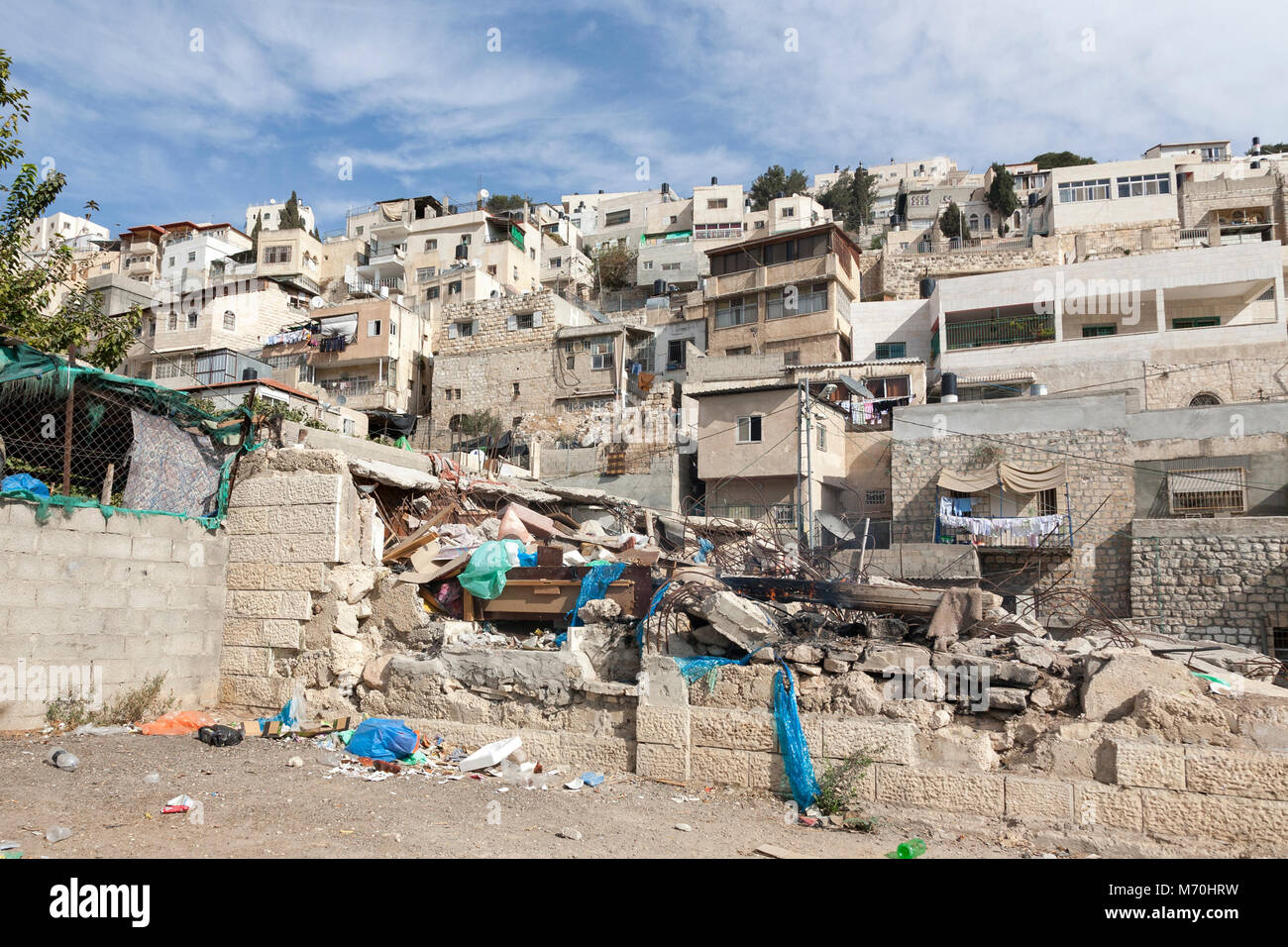 Jerusalem, Israel, 24. Oktober 2010: Dichte Architektur der arabischen Viertel Silwans, südlich von Jerusalem Altstadt. Silwan ist einer der sehr wenigen ne Stockfoto