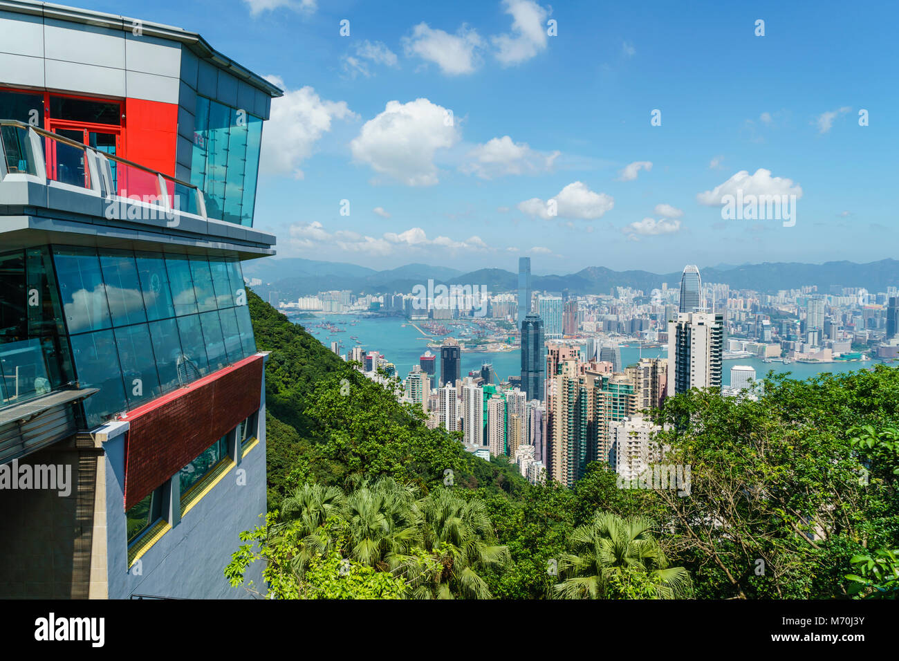 Die Skyline der Stadt vom Peak Tower, Victoria Peak, Hong Kong Island, Hong Kong Stockfoto