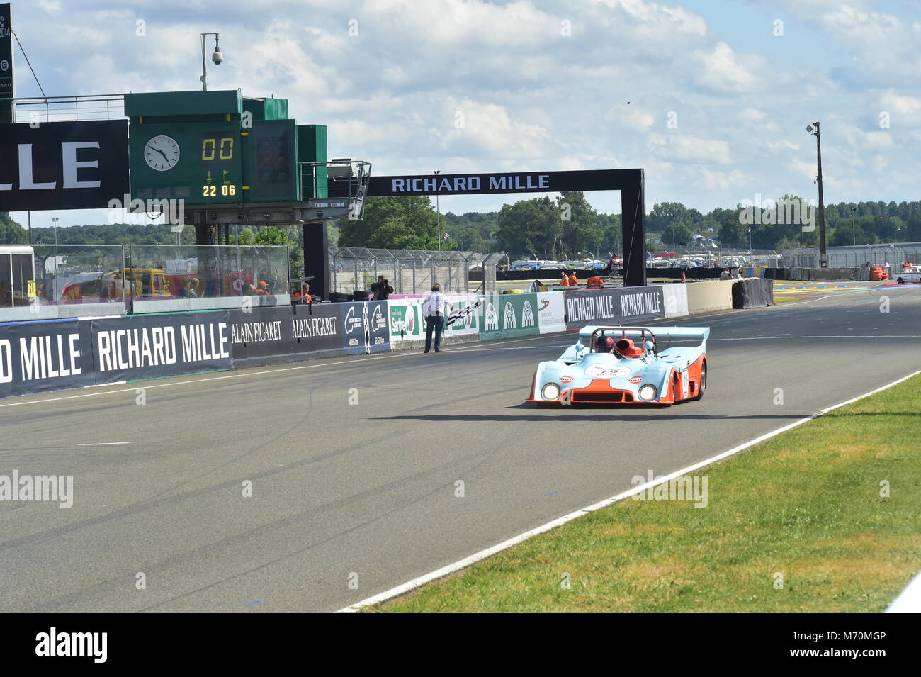 Chris MacAllister, Gulf Mirage, Le Mans Classic 2014, 2014, Rundstrecke, Classic, Oldtimer, klassische Rennwagen, Frankreich, La Sarthe, Le Mans, Le Stockfoto