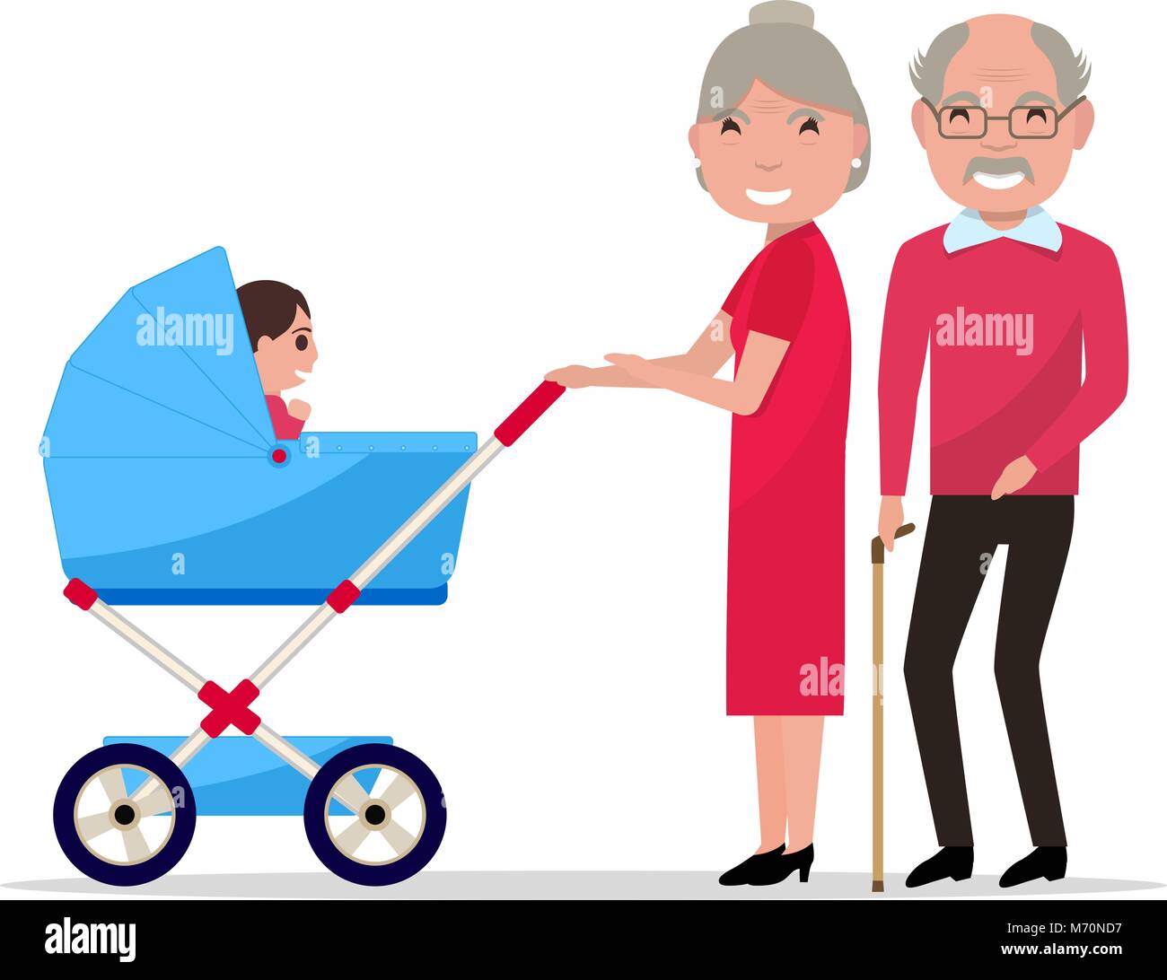Vektor cartoon Großeltern mit einem Kinderwagen, ein Kleinkind Stock Vektor