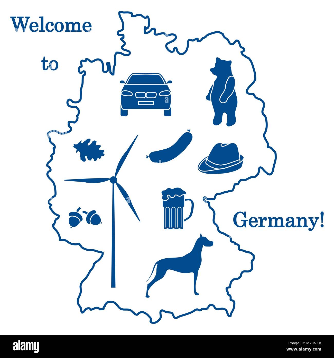 Vector Illustration mit verschiedenen Symbolen in Deutschland. Reisen und Freizeit. Design für Banner, Poster oder Drucken. Stock Vektor