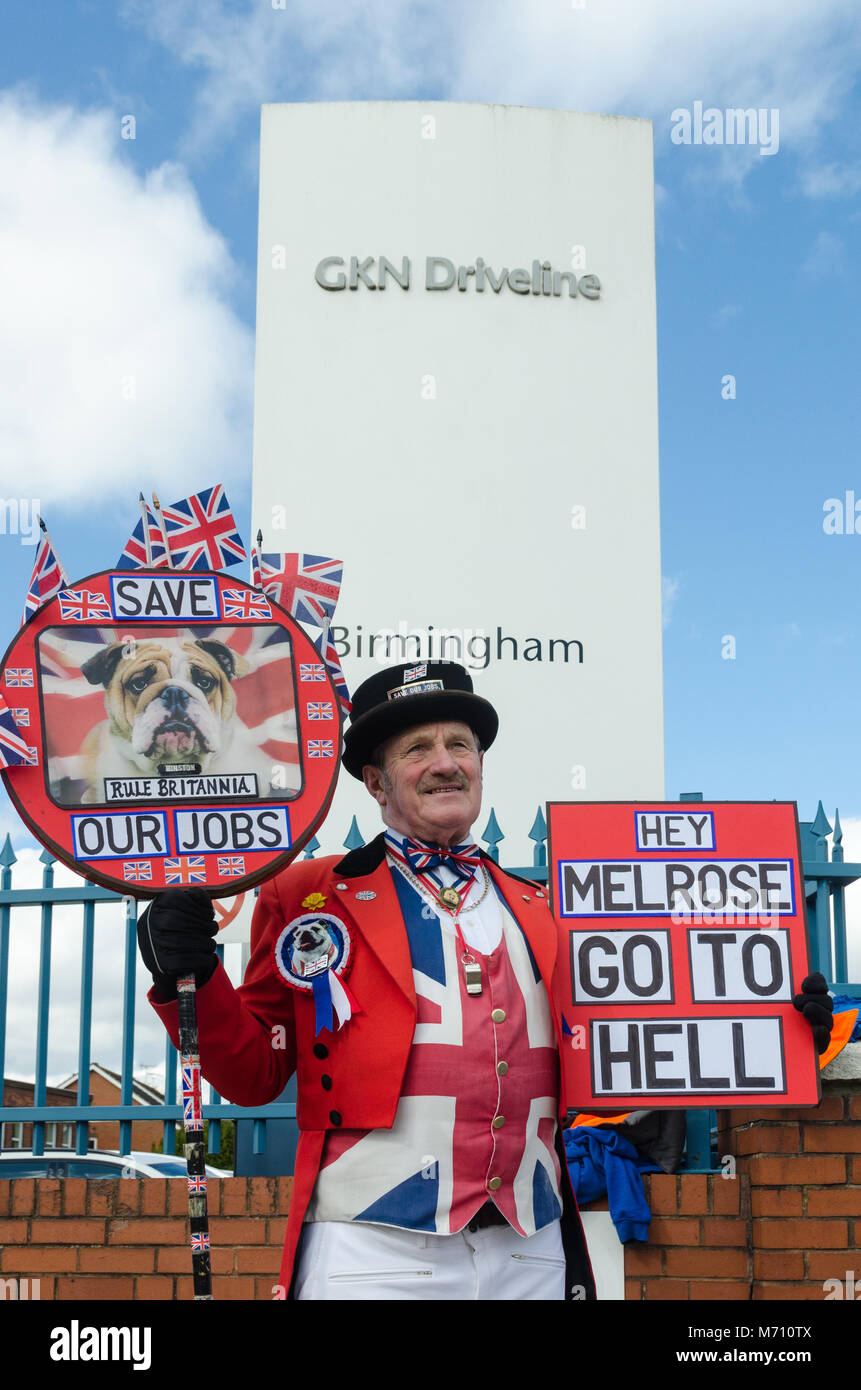 Birmingham, Großbritannien. 7. März 2018. Protest gegen geplante Übernahme der britischen Firma GKN von Melrose International außerhalb der GKN Driveline Fabrik in Erdington, Birmingham. Stockfoto
