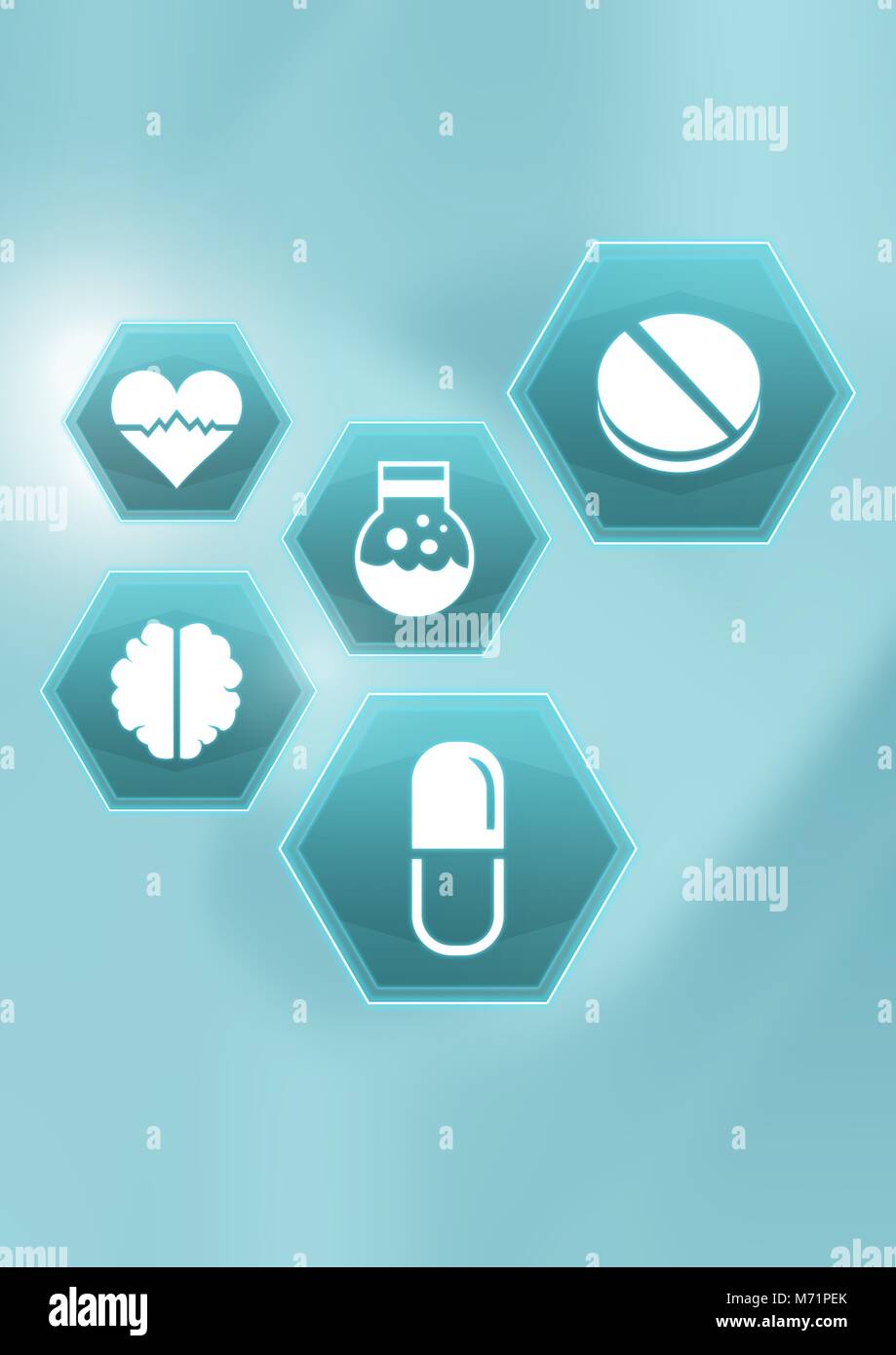 Medizin Drogen Symbole im Hexagon-Schnittstelle Stockfoto