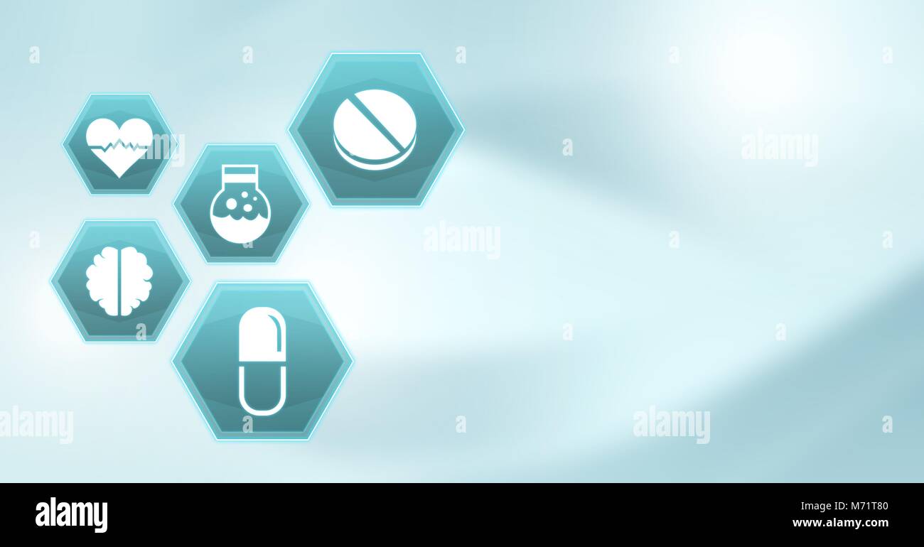 Medizin Drogen Symbole im Hexagon-Schnittstelle Stockfoto
