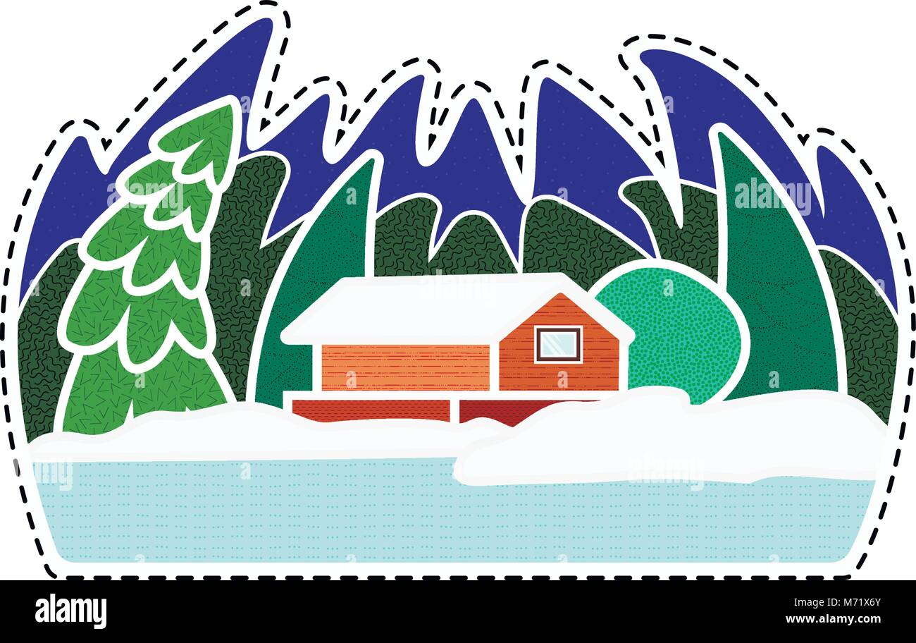 Vector Illustration eines verschneiten Dorf. Stock Vektor