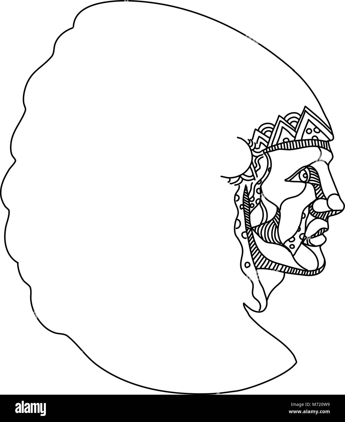 Doodle art Illustration von einem amerikanischen Ureinwohner, Indianer, indische oder indigenen Amerikaner, der indigenen Bevölkerung der Vereinigten Staaten, das Tragen von Krieg Bonn Stock Vektor