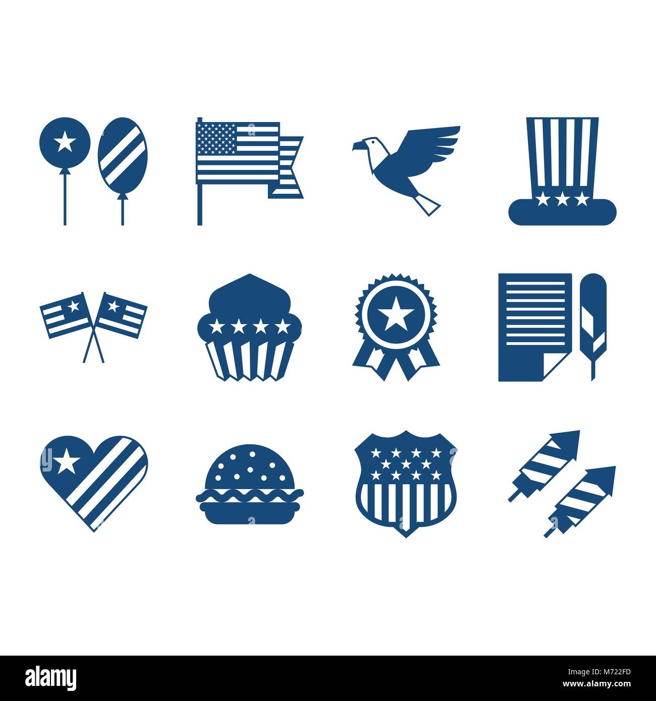 Vereinigten Staaten von Amerika Unabhängigkeit Tag Icon Set Stock Vektor