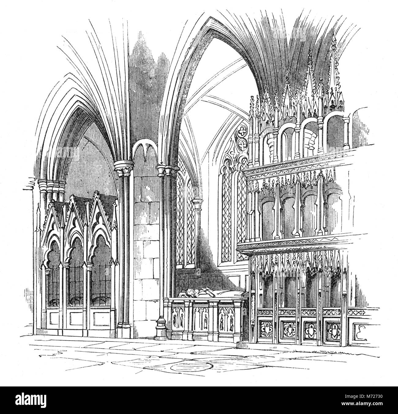 Der Schrein des Heiligen Frithuswith (650 - 727) aka Frideswide, Frideswith, Fritheswithe, Frevisse, oder einfach Fris ist in der lateinischen Kirche Christi Chouch Kathedrale. Sie war eine englische Prinzessin und Tochter eines Mercian sub-König namens Dida von Eynsham, deren Land West Oxfordshire und den Oberlauf der Themse besetzt. Als Äbtissin, Frithuswith ist in, wurde sie mit der Errichtung einer religiösen Ort später in Christ Church College, Universität Oxford, Oxfordshire, England corporated gutgeschrieben Stockfoto