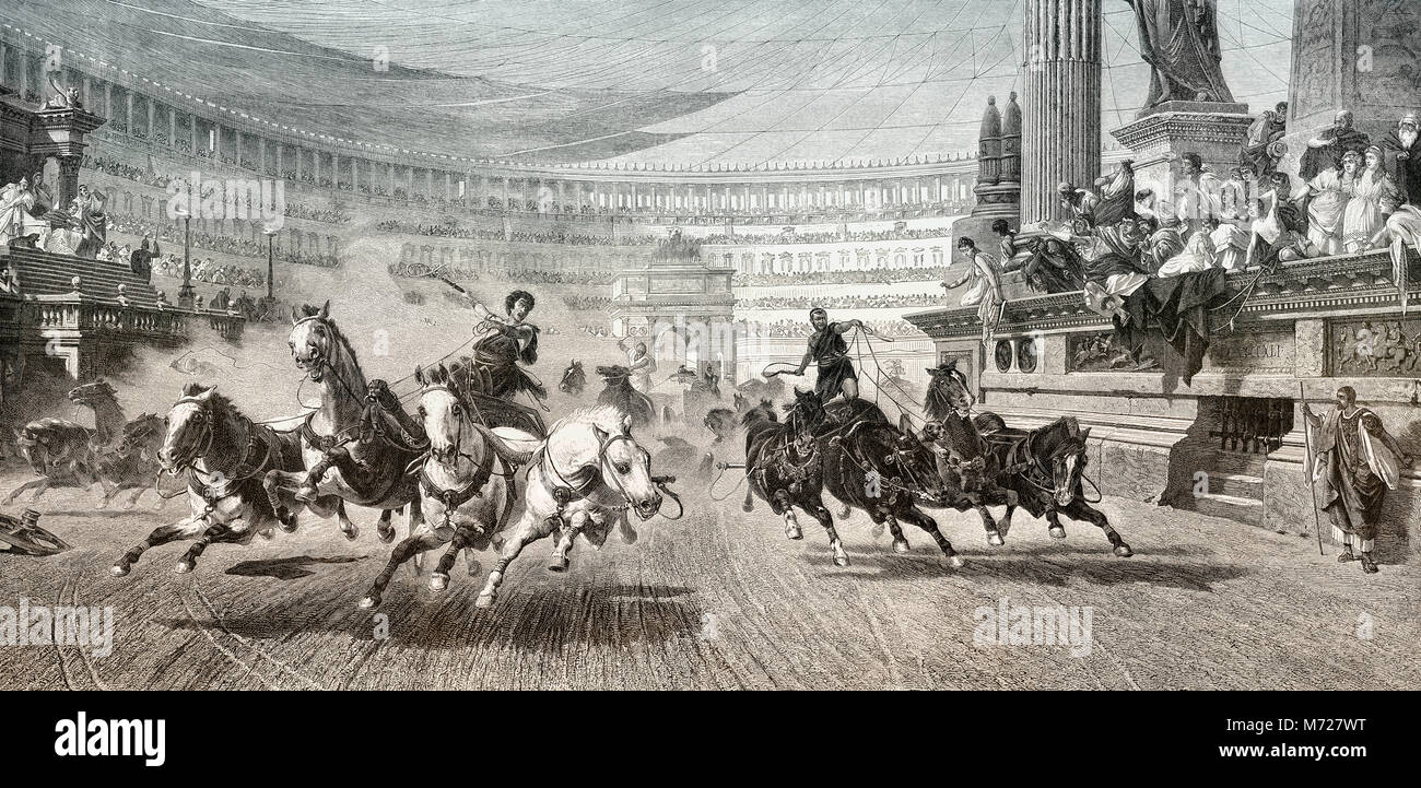 Chariot Racer im Circus Maximus im alten Rom Stockfoto