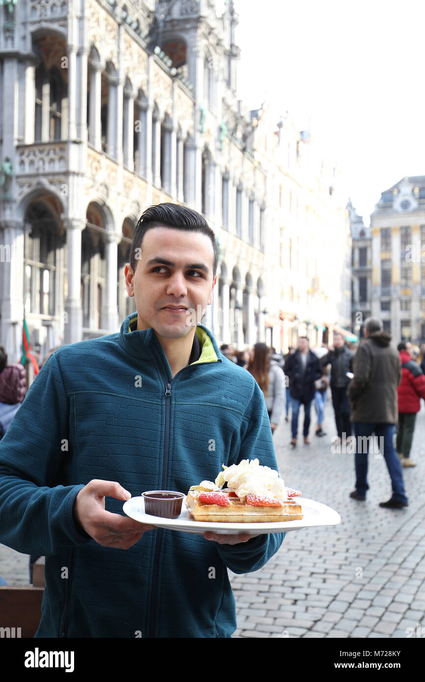 Belgische Waffel in Brüssel, Belgien. Stockfoto