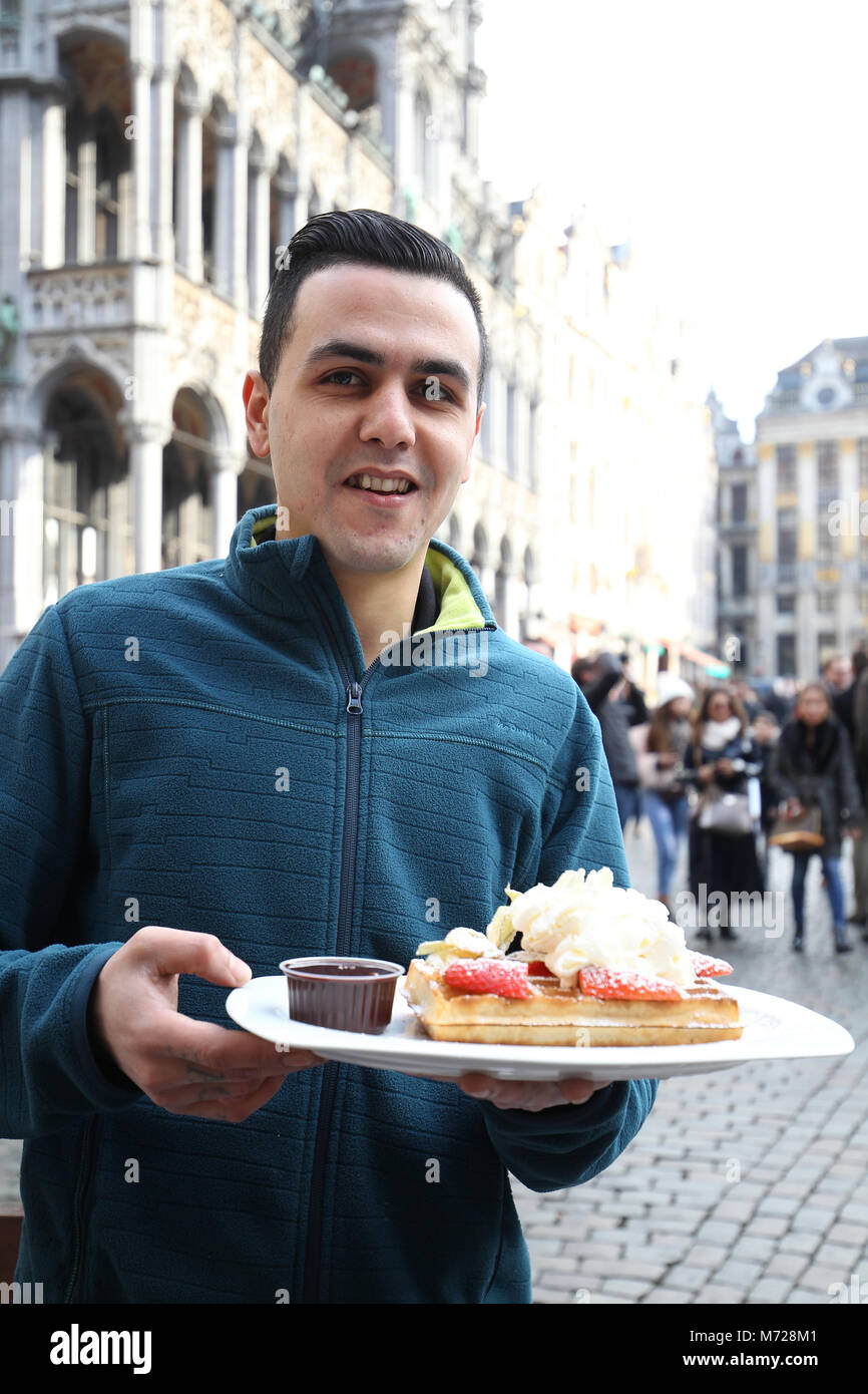 Belgische Waffel in Brüssel, Belgien. Stockfoto