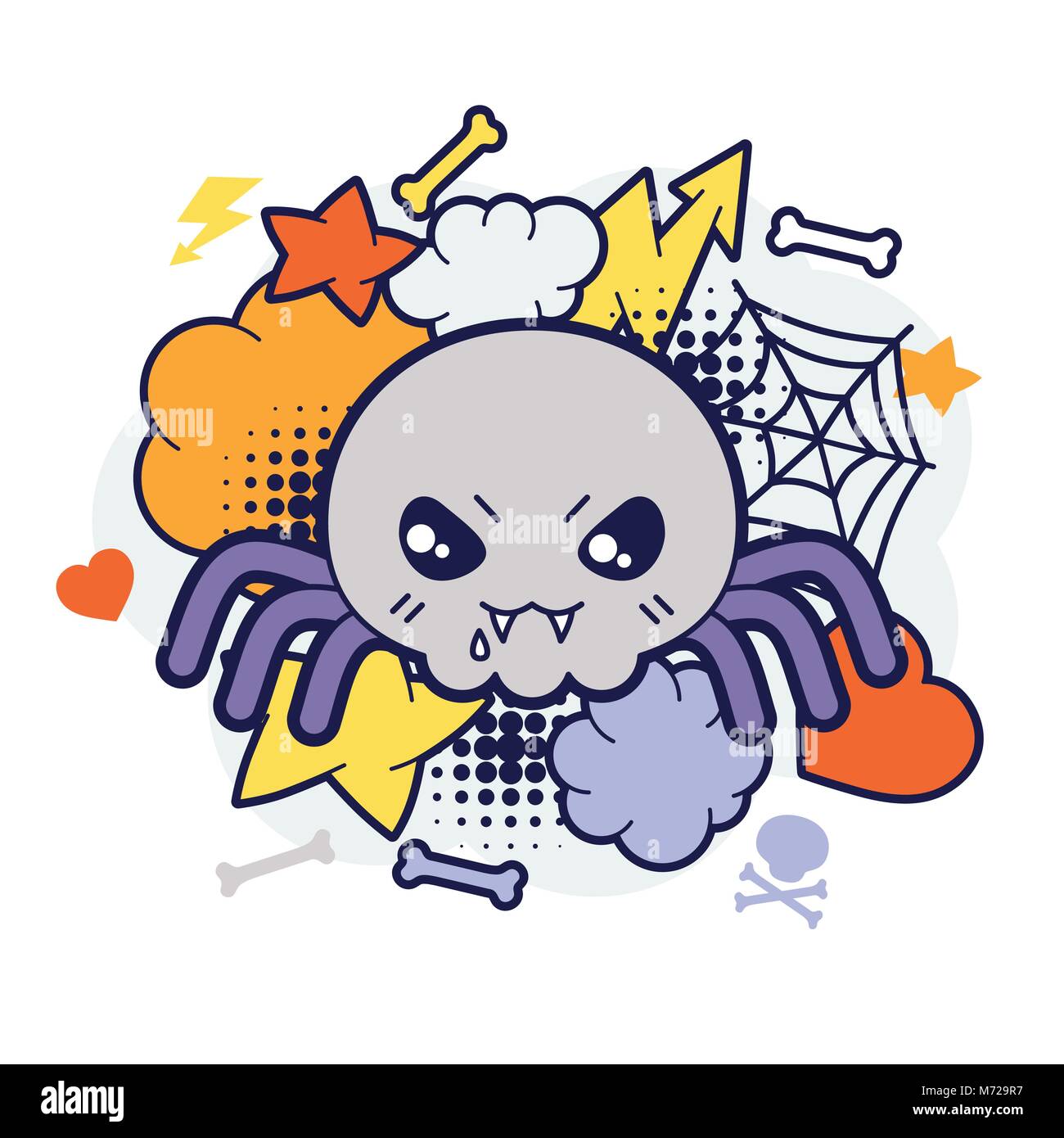 Halloween kawaii Drucken oder Karte mit niedlichen doodle Spider Stock Vektor