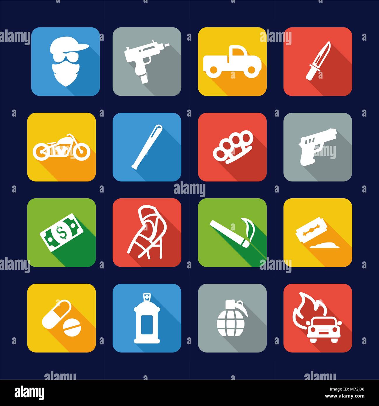 Moderne Gangster Symbole, flache Bauweise Stock Vektor