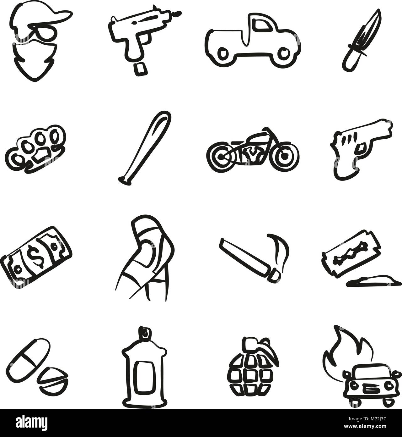 Moderne Gangster Symbole Freehand Stock Vektor