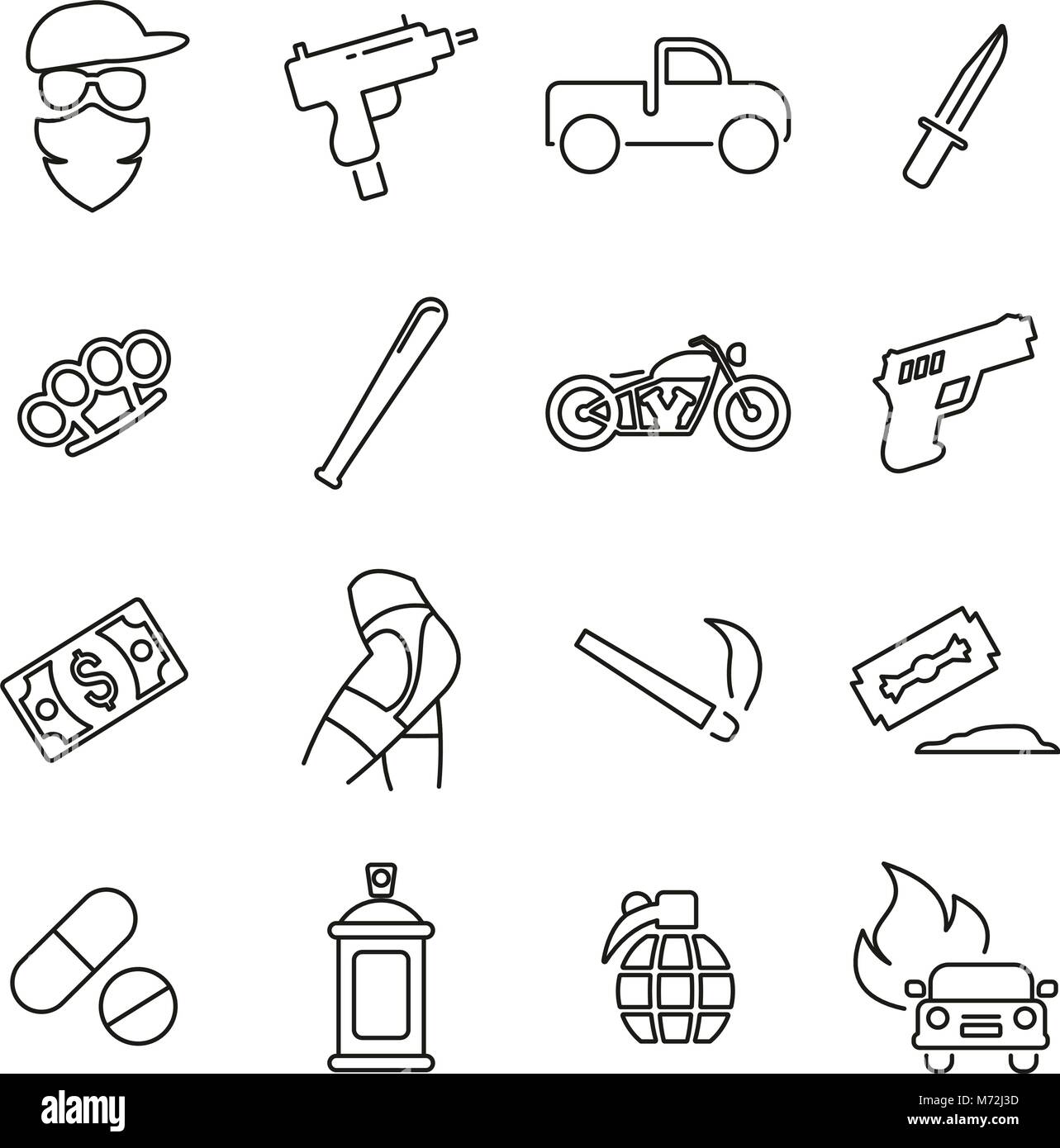 Moderne Gangster oder Outlaw Schleifring Symbole dünne Linie Vektor Abbildung Stock Vektor