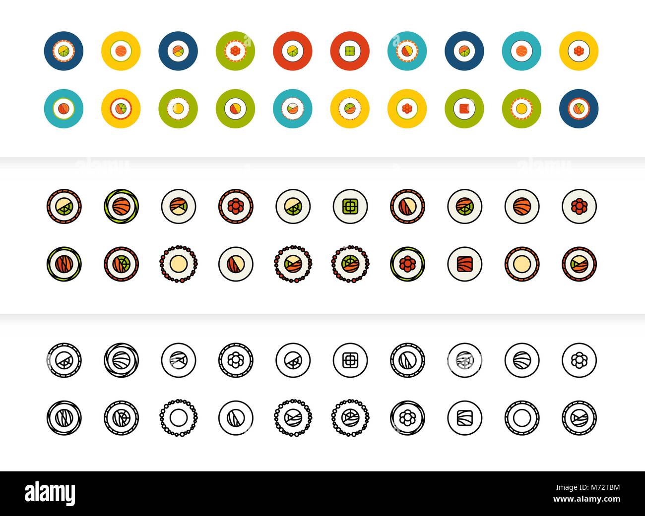 Schwarz und Farbe Gliederung Symbole, dünnen Strich-Linie-Style-design Stock Vektor