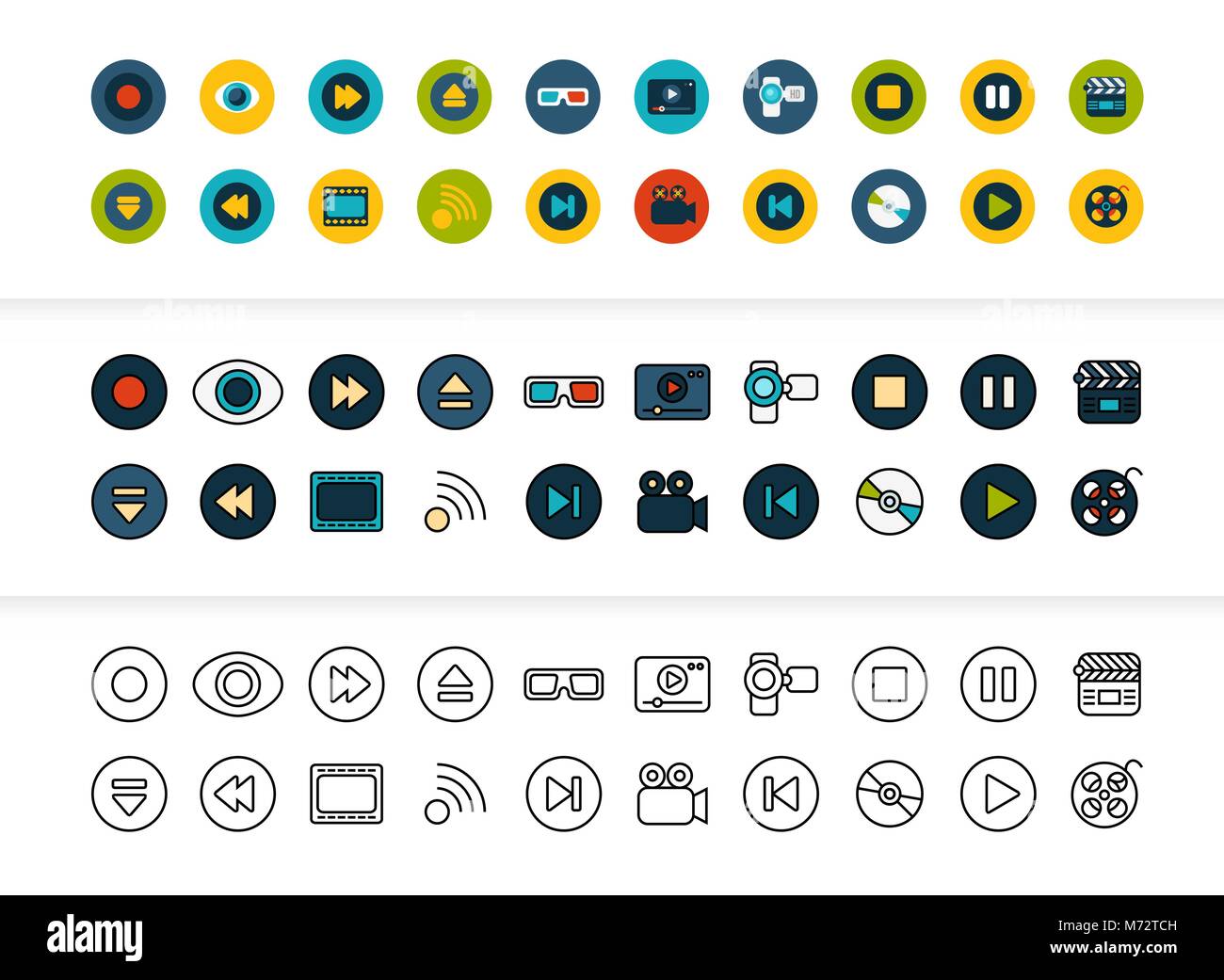 Schwarz und Farbe Gliederung Symbole, dünnen Strich-Linie-Style-design Stock Vektor