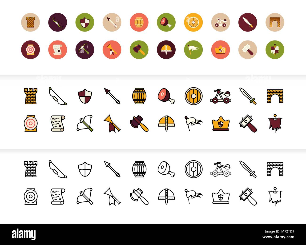 Schwarz und Farbe Gliederung Symbole, dünnen Strich-Linie-Style-design Stock Vektor