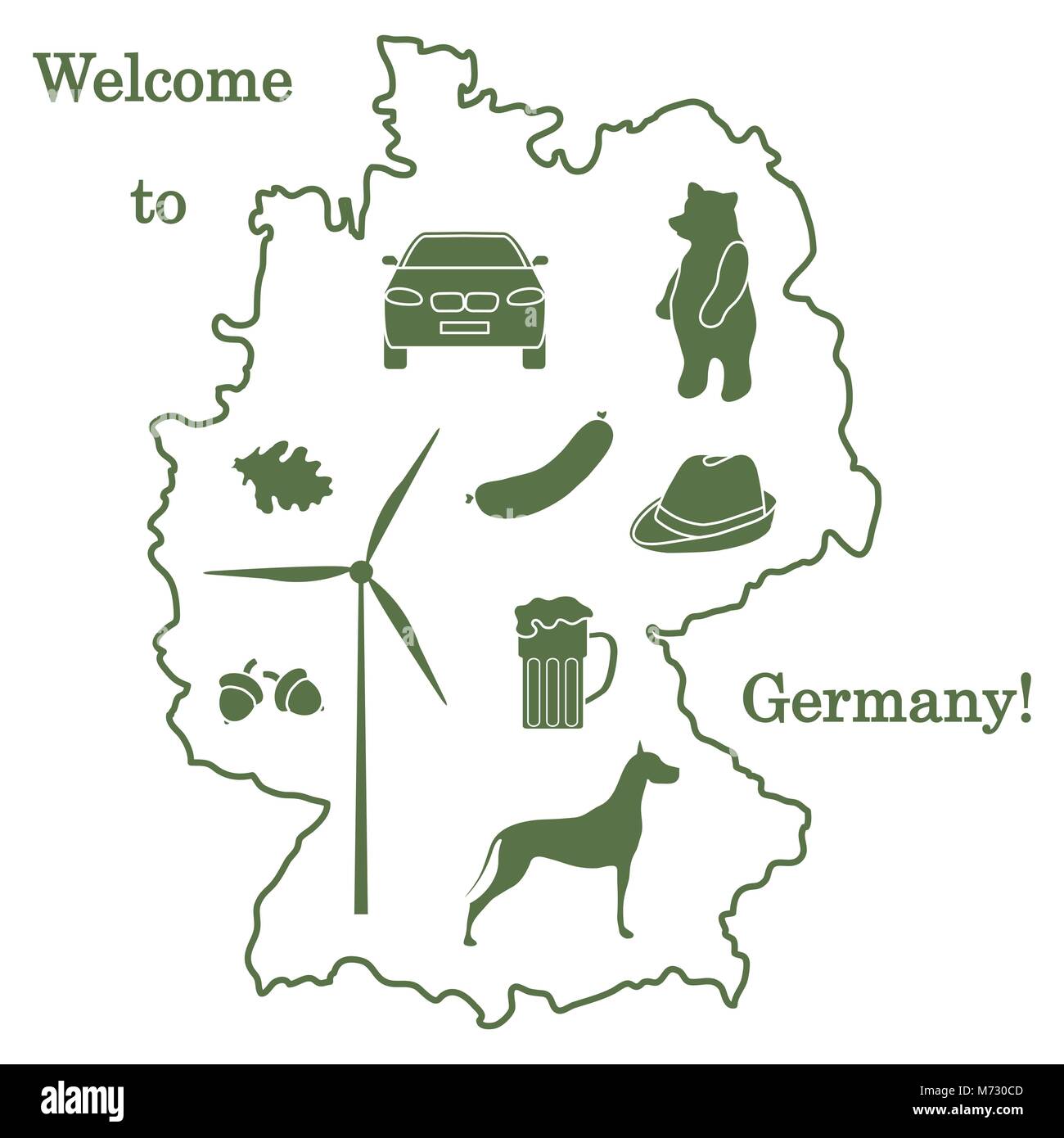 Vector Illustration mit verschiedenen Symbolen in Deutschland. Reisen und Freizeit. Design für Banner, Poster oder Drucken. Stock Vektor