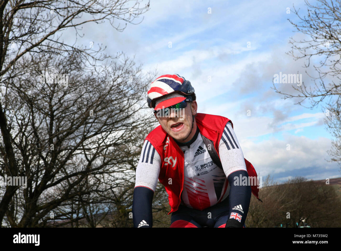 Tour de Yorkshire 2016 Mitglied der Nationalen Cycling Team klettern Cote de Greenhow Hill während Phase 1 der Tour de Yorkshire. Stockfoto