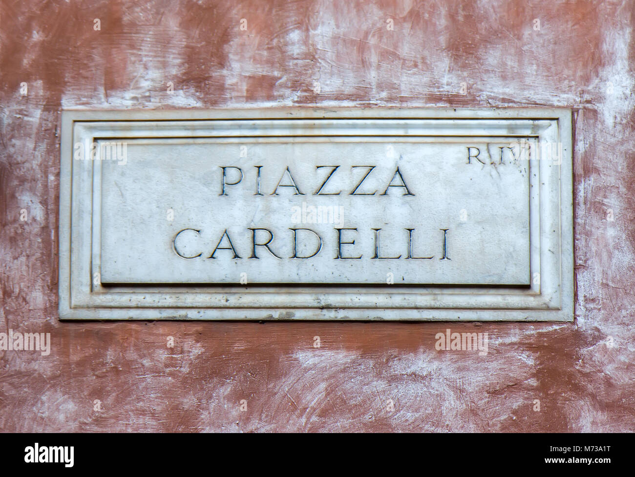 Straßenschild Piazza Cardelli in Rom, Italien Stockfoto