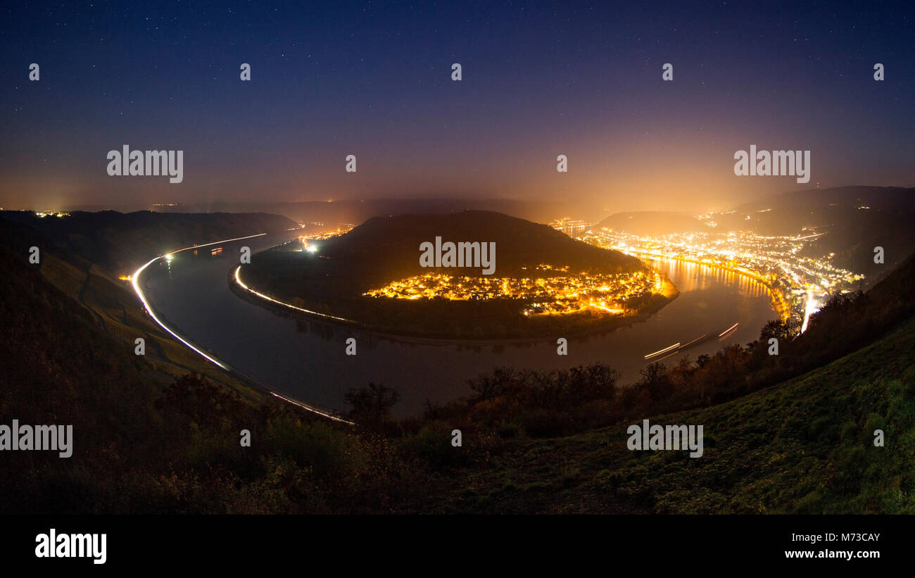 Rhein Loop Gedeonseck in der Nähe von Boppard bei Nacht Stockfoto