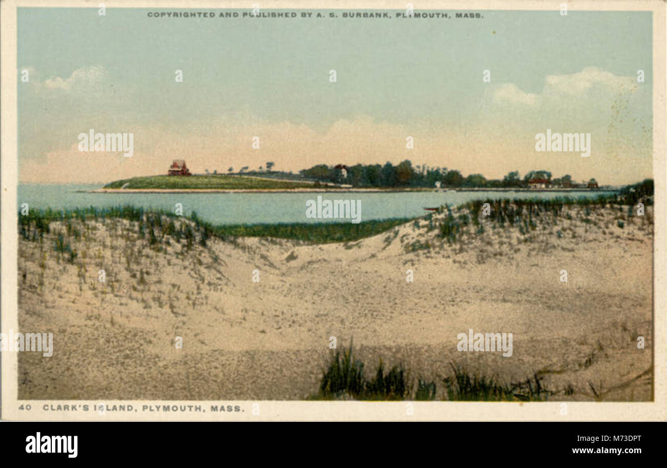 Ein urheberrechtlich geschütztes Bild von A. S. Burbank, das Clark's Island zeigt und seine landschaftliche Schönheit und natürliche Landschaften betont. Stockfoto