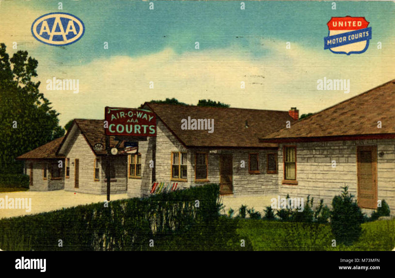 Ein Foto der Air-O-Way AAA Courts, ein historischer Motorplatz, der von Mr. Und Mrs. Michael Rampani eingerichtet wurde und die Straßenunterkunft des frühen 20. Jahrhunderts widerspiegelt. Stockfoto