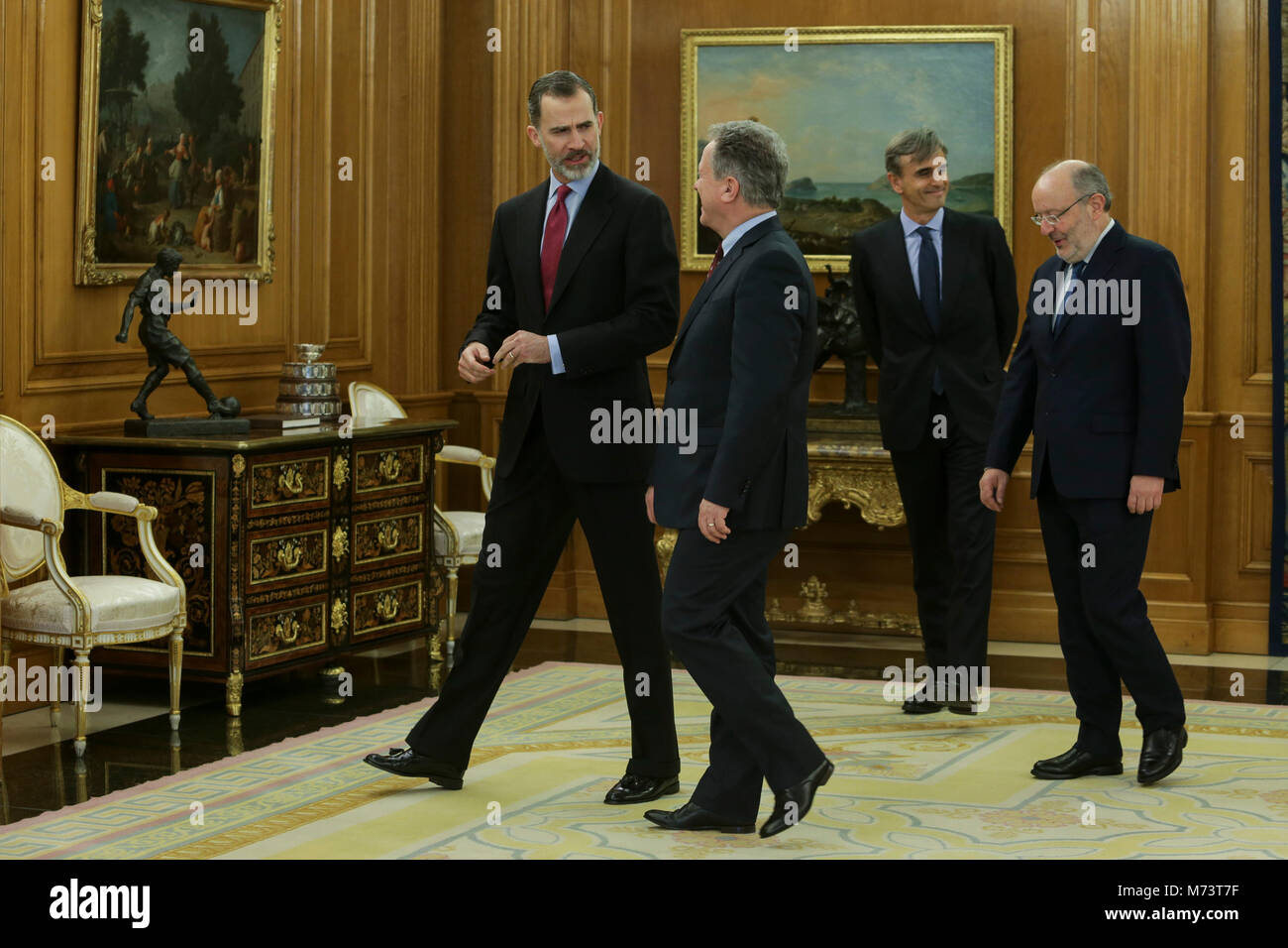 Madrid, Spanien. 8. März, 2018. Spanischen König Felipe VI mit David Beasley, Direktor des World Food Programm am Donnerstag, den 8. März 2018 in Madrid. Credit: Gtres Información más Comuniación auf Linie, S.L./Alamy leben Nachrichten Stockfoto