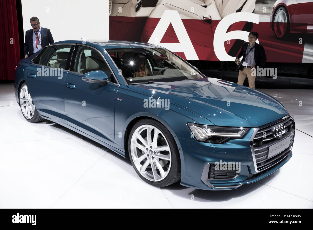 Genf, Schweiz - 6. MÄRZ 2018: Neue 2018 Audi A6 Limousine carpresented auf dem 88. Internationalen Automobilsalon in Genf. Credit: JLBvdWOLF/Alamy leben Nachrichten Stockfoto