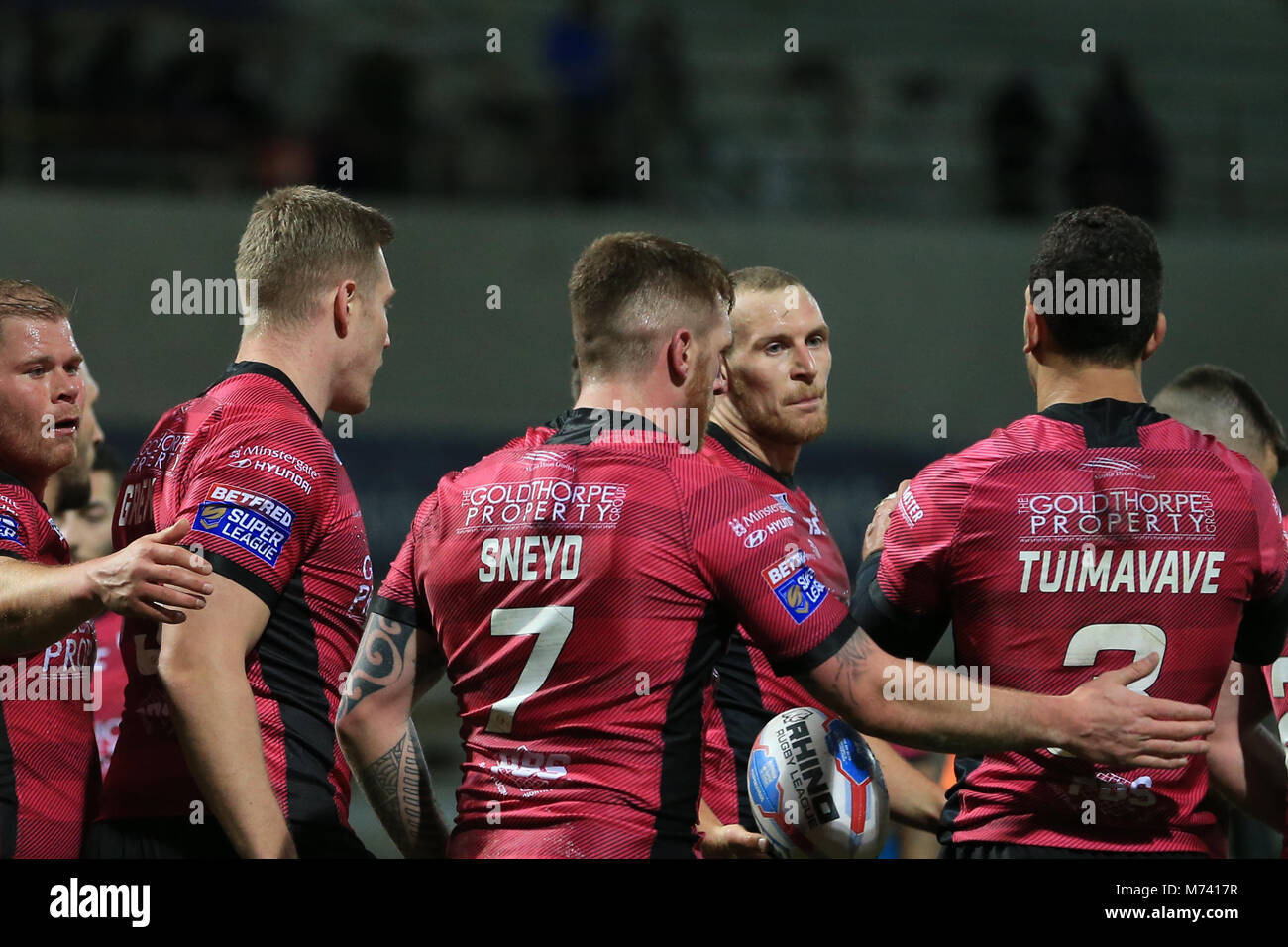 Leeds, Großbritannien. 8 Mär, 2018. 8 Headingley Stadium, Leeds, England; Betfred Super League, Runde 5, Leeds Rhinos versus Rumpf FC; Rumpf feiern ihren Versuchen Credit: Aktuelles Bilder/Alamy leben Nachrichten Stockfoto
