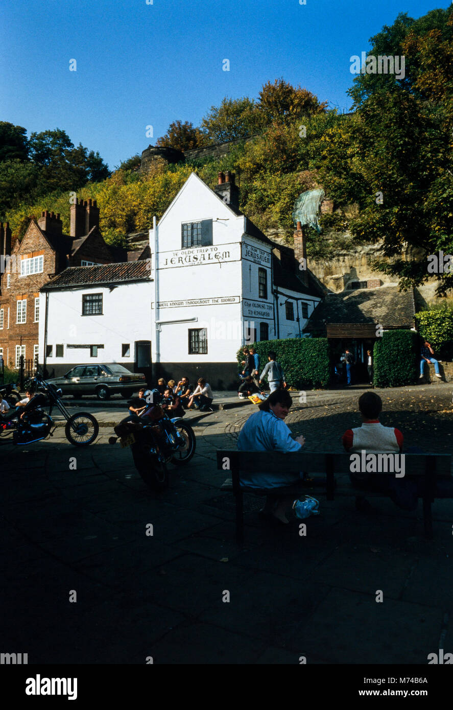 Die Reise nach Jerusalem Public House an einem sonnigen Herbsttag, Nottingham, England, Archivierung Foto, Oktober 1987 Stockfoto