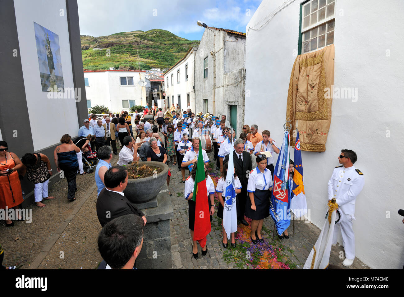 Prozession der Muttergottes der Wunder, Vila Nova do Corvo. Azoren, Portugal Stockfoto