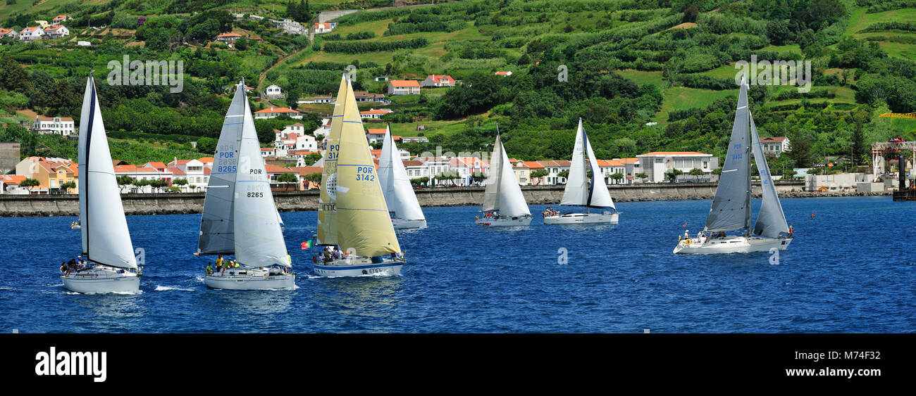 Regatten in das Meer an der Stadt Horta, während das Meer Woche Festival. Faial, Azoren, Portugal Stockfoto
