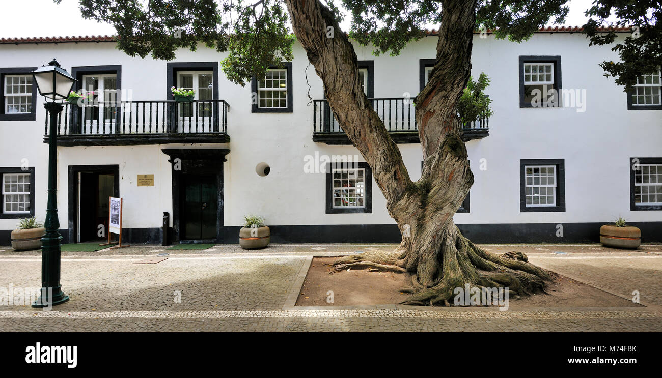 Die Bibliothek, ein traditionelles Haus (XVIII Jahrhundert) in Santa Cruz da Graciosa, die Insel La Graciosa. Azoren. Portugal Stockfoto