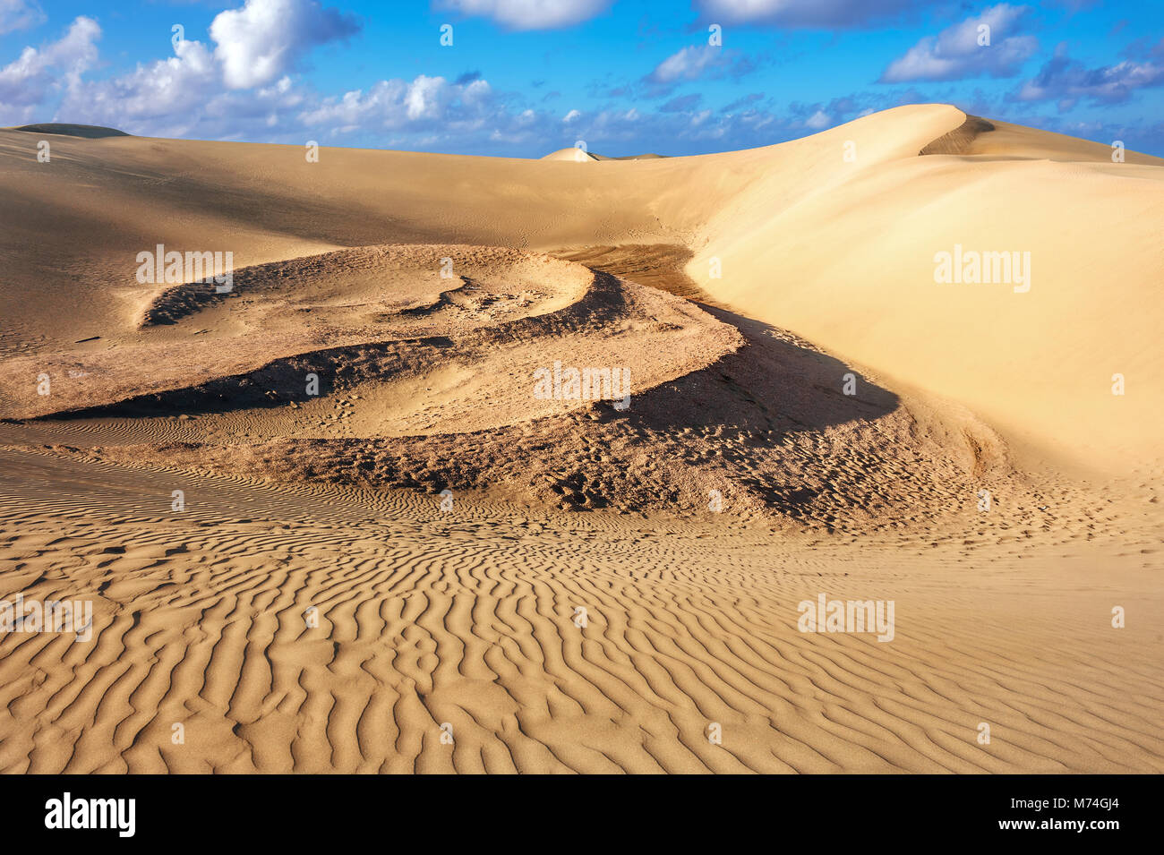 Sanddünen im berühmten natürlichen Strand von Maspalomas. Gran Canaria, Kanarische Inseln, Spanien Stockfoto