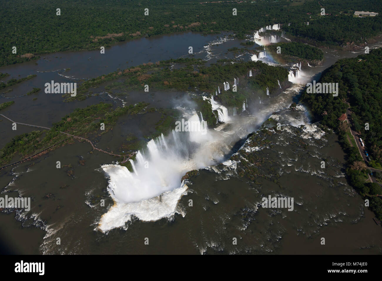 Antenne Panorama Landschaft ganzen Iguazu Wasserfälle Wasserfälle Grenze Brasilien, Argentinien, Paraguay, UNESCO-Weltkulturerbe, natürlichen Wunder der Welt Stockfoto