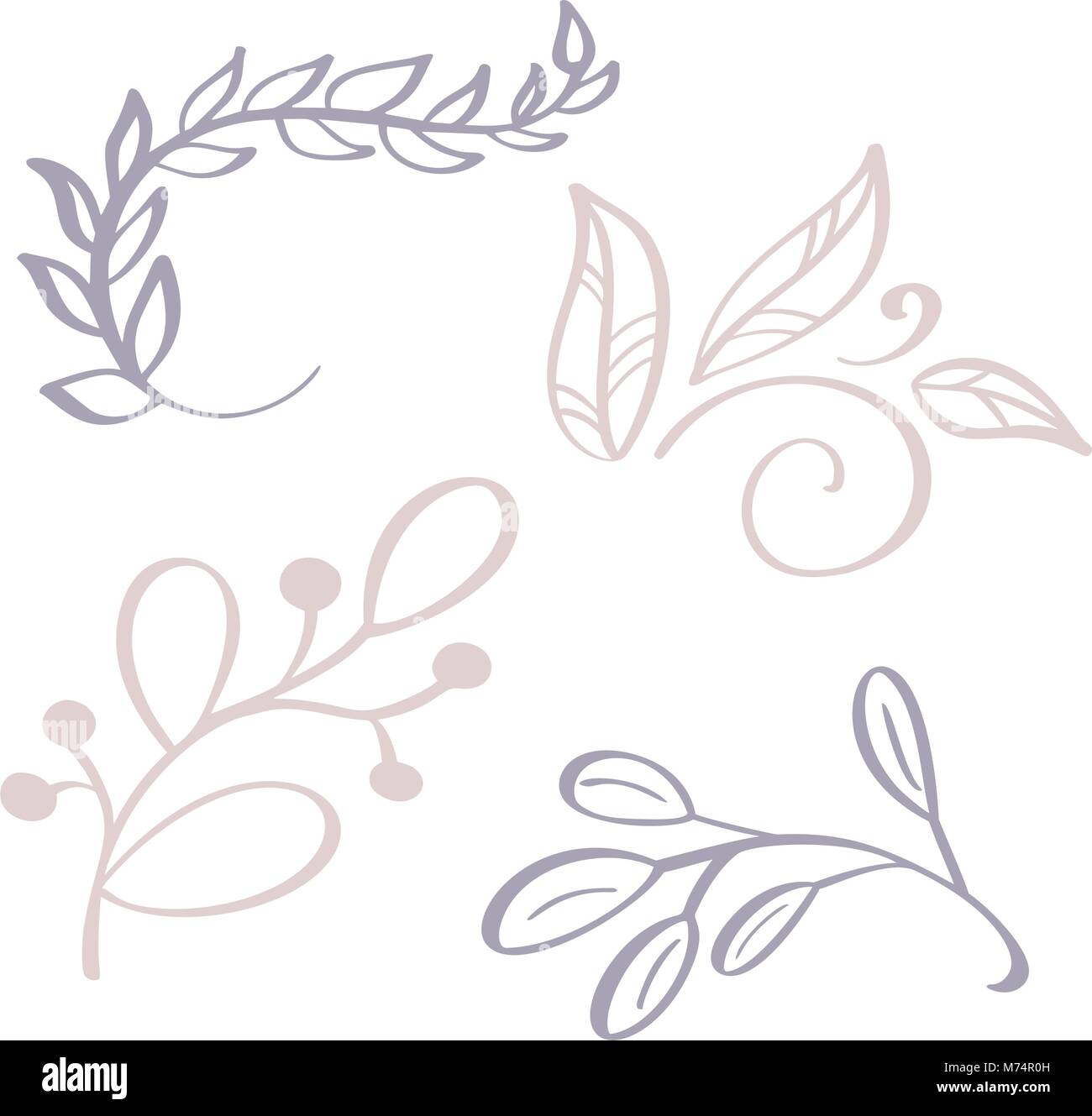 Hand wilde Blumen Zweig vektor Zeichnung und Skizze mit Linie gezeichnet - Kunst auf weißem Hintergrund, für Botanical logo Stock Vektor