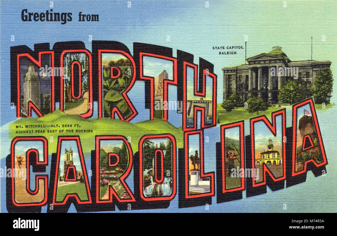 Diese Postkarte zeigt ein szenisches oder ikonisches Begrüßungsbild von einem bestimmten Ort, das oft als Souvenir oder zur Aufnahme des Wesens eines Ortes verwendet wird. Es spiegelt die populäre Tradition wider, visuelle Botschaften an Ihre Lieben zu senden. Stockfoto