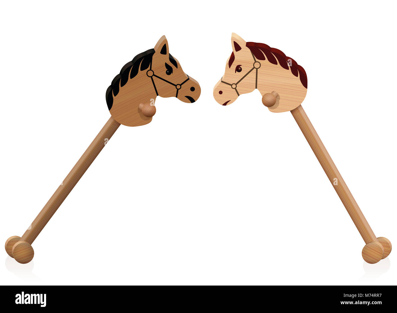 Hobby Horse kämpfen. Symbol für Problem Kinder-, Bildungs- Konfliktmanagement, soziale Interaktion oder aggressives kindliches Verhalten. Stockfoto