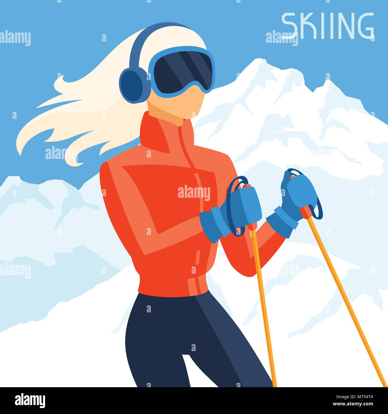 Mädchen Skifahrer auf den Berg Winter Landschaft Hintergrund Stock Vektor