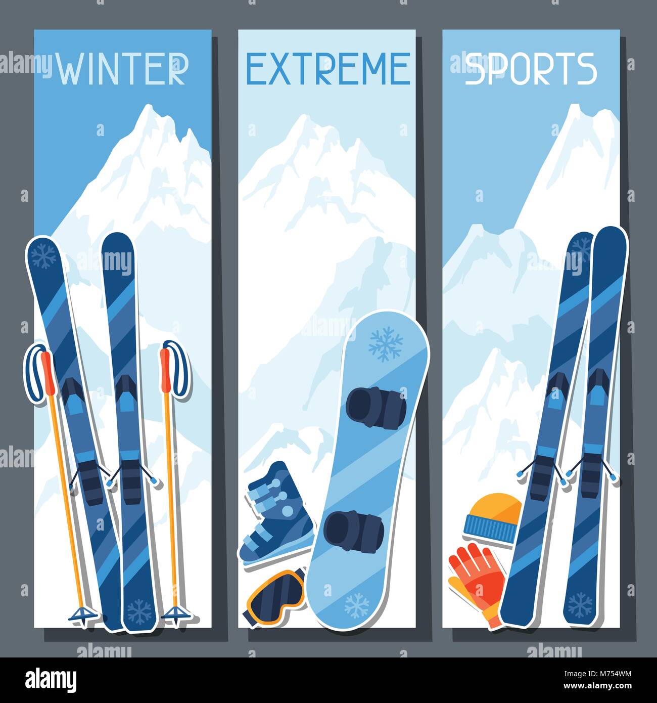 Winter extreme Sport Banner mit Bergblick Winterlandschaft Stock Vektor