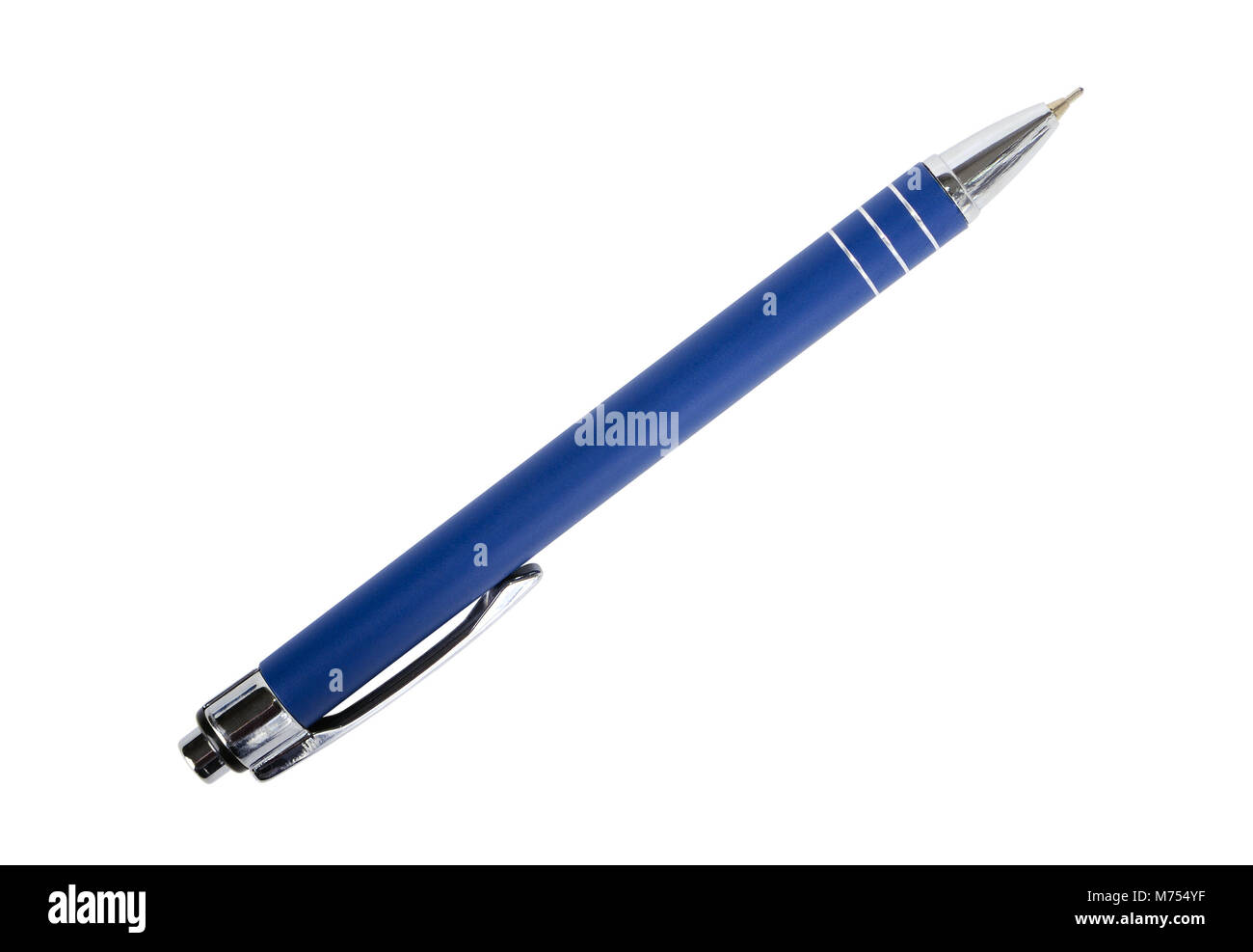 Ein blauer Kugelschreiber, isoliert auf weißem Stockfoto